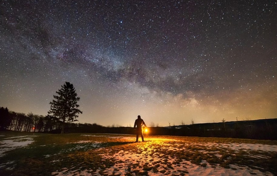 man watching the night sky