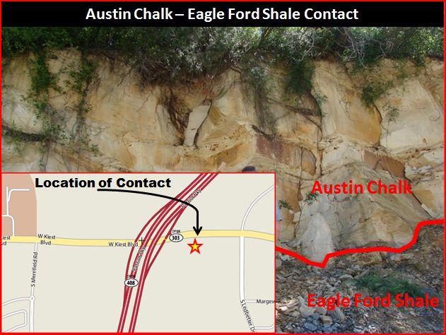 Outcrop of the Eagle Ford and Austin Chalk Contact off Kiest Blvd, 1/2 mile east of Patriot Pky in Dallas County