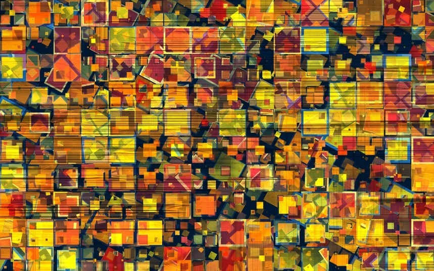 Abstract pixel patterns forming shapes, lines and different colors