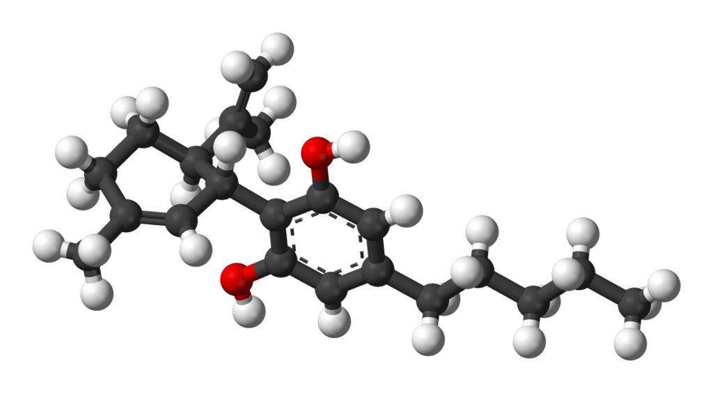 Ball-and-stick model of the CBD molecule