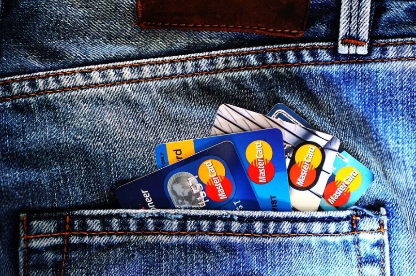 Bank account mastercards in a pocket