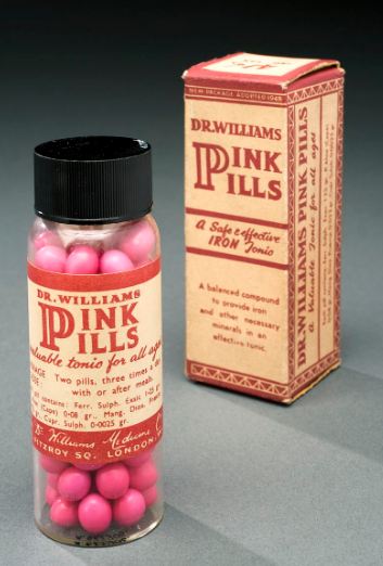 Dr Williams' 'Pink Pills', an iron rich tonic for the blood and nerves to treat anaemia