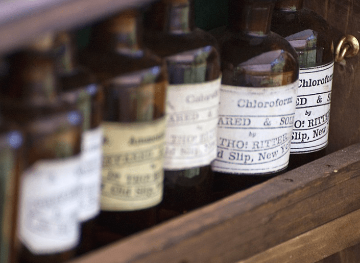 Antique bottles of chloroform