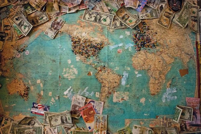 money and world map